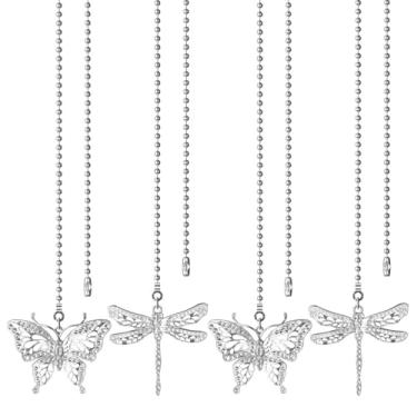 Imagem de SHIFANQI Corrente de puxar para ventilador de teto, pacote com 4 extensão de corrente prateada de libélula, corrente decorativa de 30,5 cm, pingente para ventilador de luz de teto, extensor de