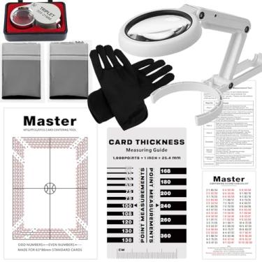 Imagem de Kit de classificação de cartões esportivos 2025 - Ferramenta de centralização PSA/BGS com lupa de LED, medidor de espessura, lupa 30x, luvas de látex e panos de microfibra para colecionadores de