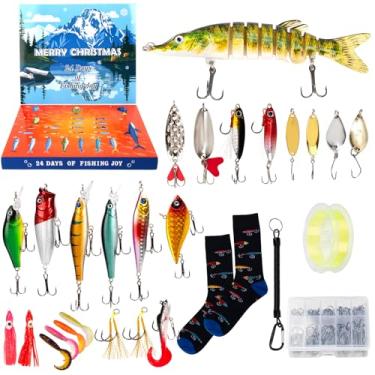 Imagem de Calendário do Advento de Pesca 2025 Contagem Regressiva de Natal Conjunto de Iscas Surpresa 24 Dias com Iscas Biônicas, Crankbaits, Iscas Lápis - Presentes de Pesca de Natal para Homens, Meninos
