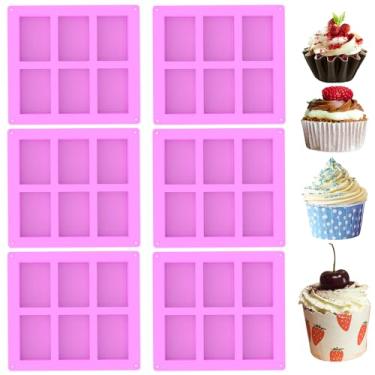 Imagem de 6 moldes de silicone para lanches, molde de silicone de 6 cavidades, resistente à temperatura, moldes retangulares antiaderentes para fazer sabonete, moldes reutilizáveis de barra de cereais para