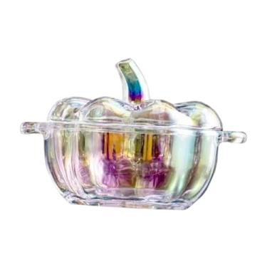 Imagem de Fenteer Prato de vidro para doces com tampa, tigela, recipiente com tampa, pote de doces, pote de biscoitos para mesa de centro, casamento, escritório, Colorida