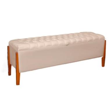 Imagem de Banco Baú Sapateira Calçadeira Organizadora 90 cm Puff Baú Solteiro Divã - Móveis para Quarto Luxo Cama Box Bau Organizador para Quarto(Bege)