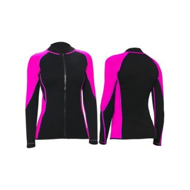 Imagem de REALON Jaqueta de mergulho para homens e mulheres, jovens, com zíper frontal, roupa de banho térmica, roupa molhada de neoprene de 2 mm, 3 mm, camisas de manga comprida para surfe, mergulho, caiaque