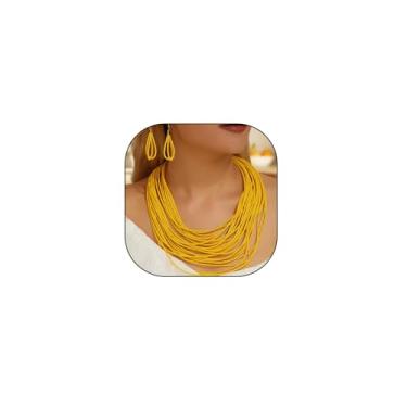 Imagem de Hifunny Colar com pingente de contas de várias camadas boho em camadas de madeira para mulheres joias modernas, middle, Metal, Strass