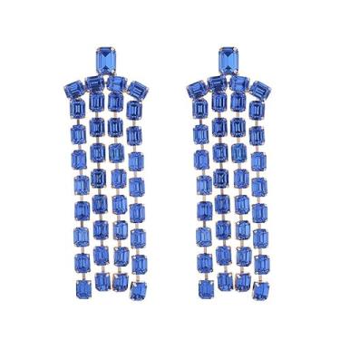 Imagem de Sither Brincos longos de cristal pendurados para mulheres, azul grande, para festa de formatura de Halloween, presente de Natal, Large, Plástico, Sem pedra preciosa