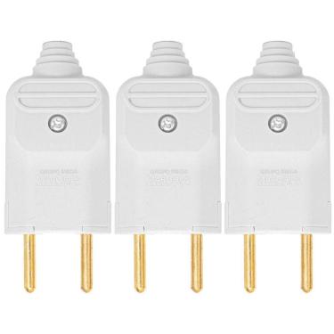 Imagem de Kit 3 Tomada Plug Macho Prensa Cabo 2 Pinos Finos 10A Branco