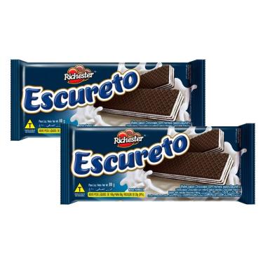 Imagem de Kit 2 Biscoito Wafer Escureto Richester Sabor Chocolate com Recheio de Baunilha 80g