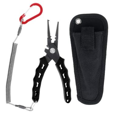 Imagem de UKQRRTC Alicate de peixe de aço de alto carbono compacto removedor de anzol alicate de pesca leve gancho alicate de anel dividido para homens (preto)