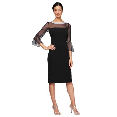 Imagem de Alex Evenings Vestido feminino curto para coquetel com detalhe de ilusão enfeitado, convidada de casamento (tamanho pequeno e regular), Preto, 52