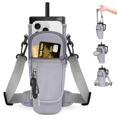 Imagem de Suporte para garrafa de água Roliwils com alça para Brumate Era & Stanley, bolsa tiracolo ajustável com mãos livres para caminhadas, acampamento, academia | Armazenamento no bolso do telefone |