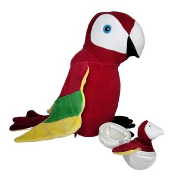 Imagem de Bichos de Pano Arara de Pelúcia com Filhote, Antialérgica, 29 cm, Azul, Vermelho e Caninde (Vermelha)