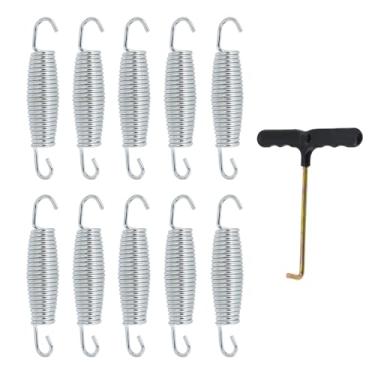 Imagem de MY MIRONEY Mola de trampolim de aço, 10 peças, gancho em T incluído, substituição de molas de trampolim de 12 cm, adequada para trampolim externo/interno, acessórios de trampolim