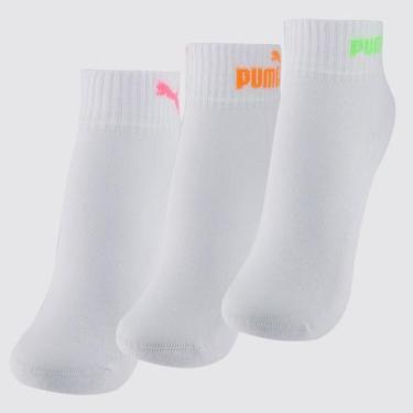 Imagem de Kit Meia Puma Cano Baixo 3 Pares Feminina Branca e Laranja, 34-39