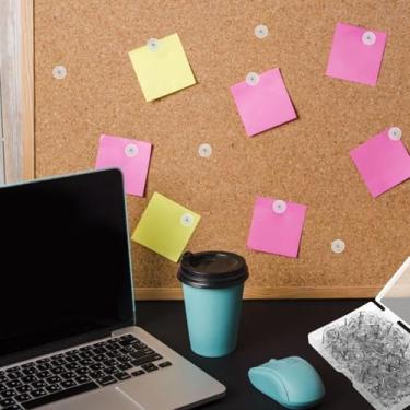 Imagem de 150 peças de tachas transparentes com caixa de armazenamento reutilizável - tachinhas de polegar de cabeça de plástico resistente para quadros de avisos, decoração de escritório e parede