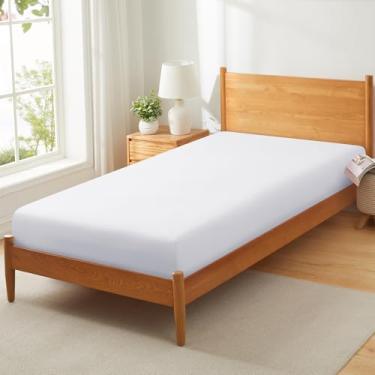 Imagem de Vonty 1 lençol branco para berço de 78,7 cm x 190,5 cm - 1800 fios de microfibra, lençol com elástico respirável e macio, adequado para cama de beliche solteiro estreito