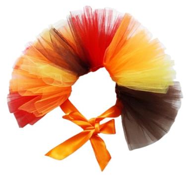 Imagem de Vestido tutu de Halloween para cães e gatos – Fantasia de tule ajustável para animais de estimação, saia tutu de animais pequenos para celebrações de festa de Ação de Graças (tutu laranja e amarelo