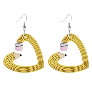 Imagem de Brincos pendentes criativos para professores, estudantes, lápis de madeira, régua, globo, tesouras, brincos pendentes para mulheres, joias para presente, Large, Metal, Sem pedra preciosa