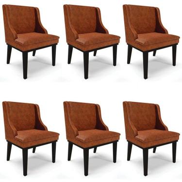 Imagem de Kit 6 Cadeiras Estofadas Base Fixa de Madeira Preto Lia Sintético Premium Nozes - Ibiza