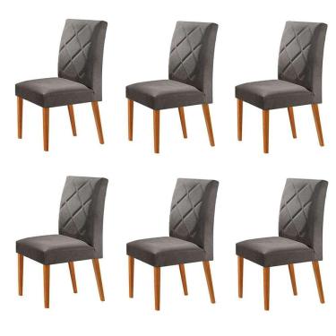 Imagem de conjunto com 6 cadeiras aurora veludo grafite e capuccino