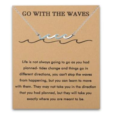 Imagem de FUSTMW Colar com pingente de onda do oceano, presente para mulheres amantes do oceano, joia de onda de praia para filha, mãe, irmã