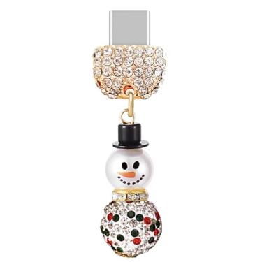 Imagem de ELISE & FONDA TP934 Tipo-C porta de carregamento cristal antipoeira pequeno boneco de neve 3D pingente de celular para iPhone 15/16/Samsung/OnePlus/Xiaomi/oppo telefones Android (branco)