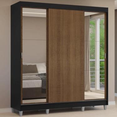 Imagem de Guarda-Roupa Casal com Pés 3 Portas de Correr com Espelhos Reno Madesa