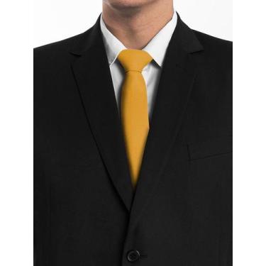 Imagem de Kit com 5 gravatas dourado tecido oxford slim - Dmais Gravatas