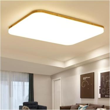 Imagem de Lustre LED moderno de madeira retangular montado compatível com lustre redondo/quadrado de sala de estar, decoração moderna