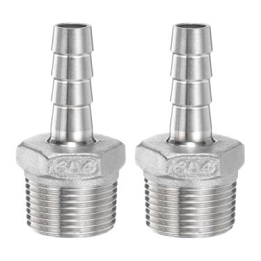 Imagem de HARFINGTON 2 peças de mangueira de aço inoxidável acessórios de farpa 0,5" (12 mm) farpado x g 3/10.2 cm encaixe de tubo macho mangueira de ar acessórios de farpa acoplador adaptador de conector de