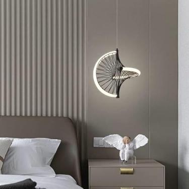 Imagem de Luminária pendente simples丨Lustre em forma de leque de ferro preto compatível com sala de jantar e quarto丨Lustres suspensos modernos de LED, decoração moderna