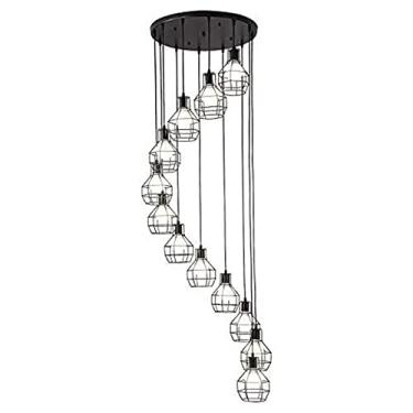 Imagem de Lustre Retro Industrial Espiral Pendente Luz Ferro Forjado Metal Lanterna Longo Lustre Nórdico Luminária Pendente Luminária de Teto para Escada Edifício Apartamento Sala de Estar (Co