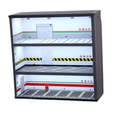 Imagem de menolana Vitrine de carro fundido em escala 1/64 com proteção para armazenamento de cena de estacionamento, vitrine de garagem com luz para carros de brinquedo