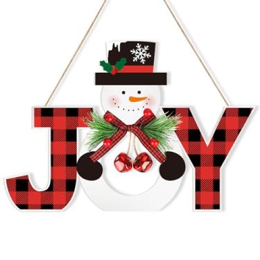 Imagem de Guirlanda de madeira para porta de Natal para decoração de placa de porta da frente, placa de parede de boneco de neve, letreiro de alegria, feliz Natal, bem-vindo, pendurar para decoração de parede