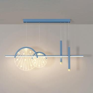Imagem de Lustre LED regulável com holofotes, luz pendente de faixa longa, 3 modos de cor, luz suspensa para ilha de cozinha, entrada, sala de jantar, sala de estudo, sala de estar, quarto, bar (azul,