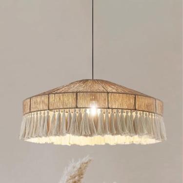 Imagem de Grande luz pendente boho ilha de cozinha meados do século moderno teto pendurado lâmpada cesta trançada corda de cânhamo boho litoral lustre luminária para cozinha ilha quarto sala de jantar