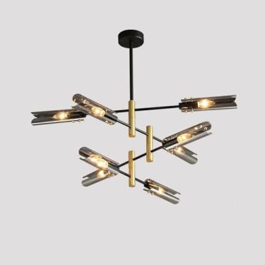 Imagem de Lustre Industrial Moderno Lustre Luminária Luminária Pendente de Vidro Cinza Âmbar para Cozinha Ilha Sala de Jantar Sala de Estar Quarto Fazenda, Cinza 8 luzes