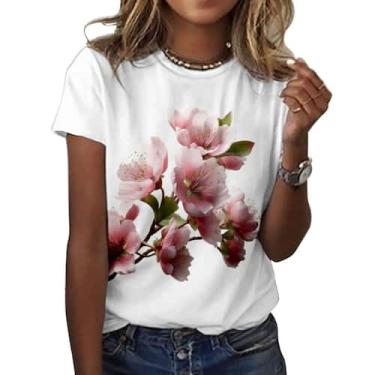 Imagem de Camiseta feminina ZOCANIA com estampa floral, mistura de algodão, blus