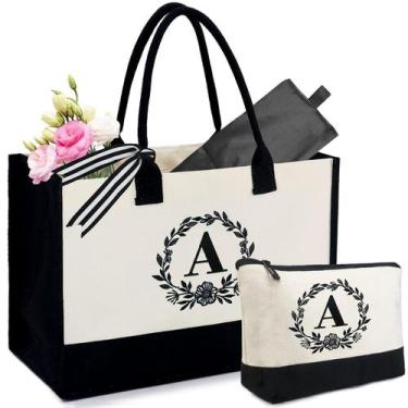 Imagem de Conjunto de sacolas de lona BeeGreen Letter A com monograma  presente 