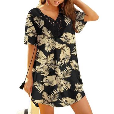 Imagem de Vestido de praia Ekouaer com capa de maiô e crochê de renda com decote