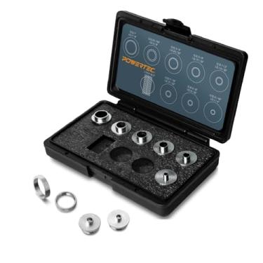 Imagem de POWERTEC Guia de roteador, conjunto de guia de bucha de roteador, guia de modelo de roteador, 10 peças com estojo de armazenamento, serve para placa de base de roteador estilo cabo Porter. Tamanho