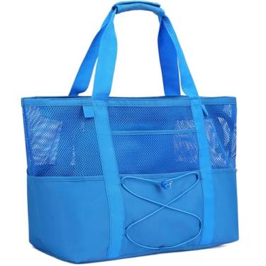 Imagem de Fammart Bolsa de praia impermeável para mulheres, grande bolsa de ginástica com zíper, essencial para cruzeiros de viagem à prova de areia, Extra Grande - Azul, X-Large