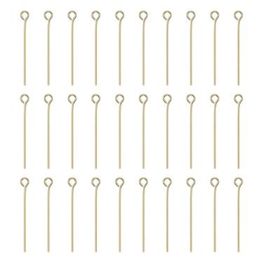 Imagem de HARFINGTON 100 peças de pinos de cabeça de olho aberto de ouro 18 K 30 mm mini pinos de fio de metal contas pequenas agulhas a granel para brinco, pingente, colar, pulseira, berloque, fabricação de
