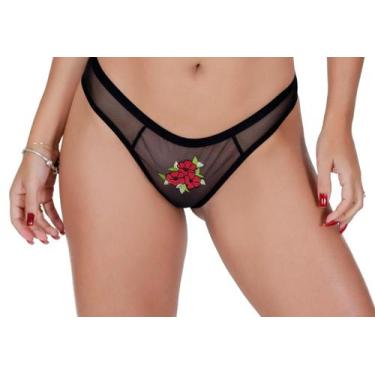 Imagem de Kit 5 Tanga Feminina Lingerie Sexy Tule Bordado Transparente - Boutiqu