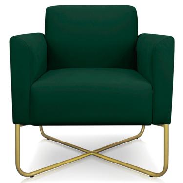 Imagem de Poltrona Decorativa Isabella Base X Suede Verde/Dourado - Gran Belo