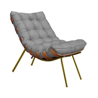 Imagem de Poltrona Decorativa Sala de Estar Abel Base de Madeira Dourada Linho Cinza - Gran Belo