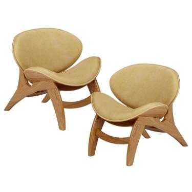 Imagem de Kit 2 Poltronas Decorativa Orgânica Sala Living Kadosh L02 Couríssimo Fendi - Lyam Decor
