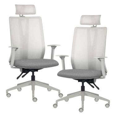 Imagem de Kit 2 Cadeiras Escritório Giratória Presidente Flow F02 Base Cinza Linho Cinza Escuro - Lyam Decor