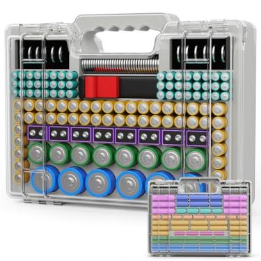 Imagem de Tututry Caixa organizadora de bateria com testador, recipiente ultragrande de 262+ baterias com dupla face, comporta célula AA AAA 4A 23A C D 9V 3V lítio 4LR44 CR3 CR123A 18650 - cinza