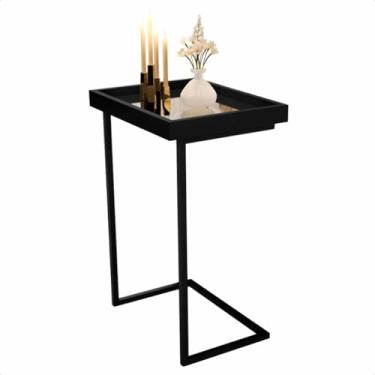 Imagem de Mesa Lateral Espelhada Apoio Sala Sofá com Pés de Ferro Decoração Resistente Elegante e Moderna(Preto - Preto)