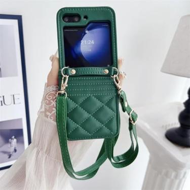 Imagem de Capa para Galaxy Z Flip5, carteira de couro transversal com porta-cartões e capa protetora (para Galaxy Z Flip5/verde)